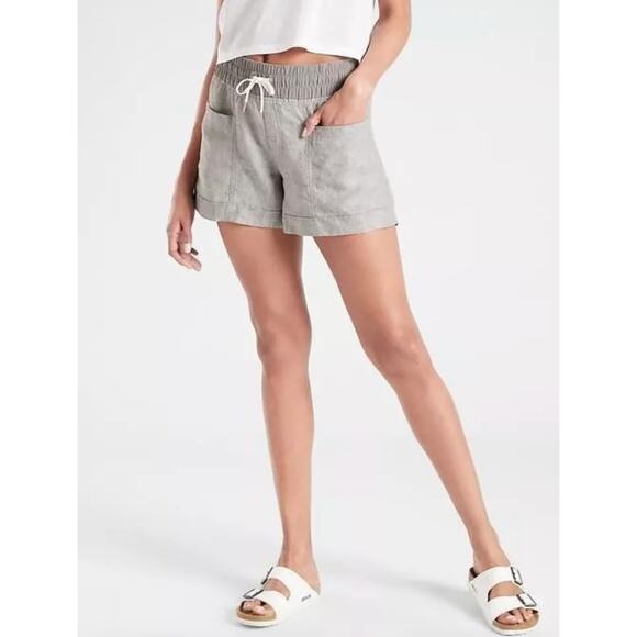 Athleta Cabo Linen 4" Short 100% Linen Gray Pockets Drawstring Travel Size 2 - Picture 1 of 9